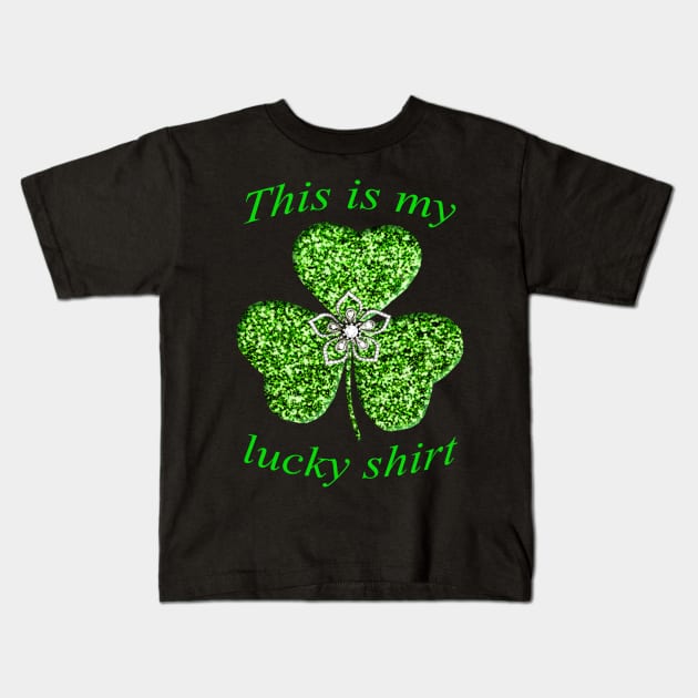 Funny Green Glitter Shamrock With A Flower Kids T-Shirt by Atteestude